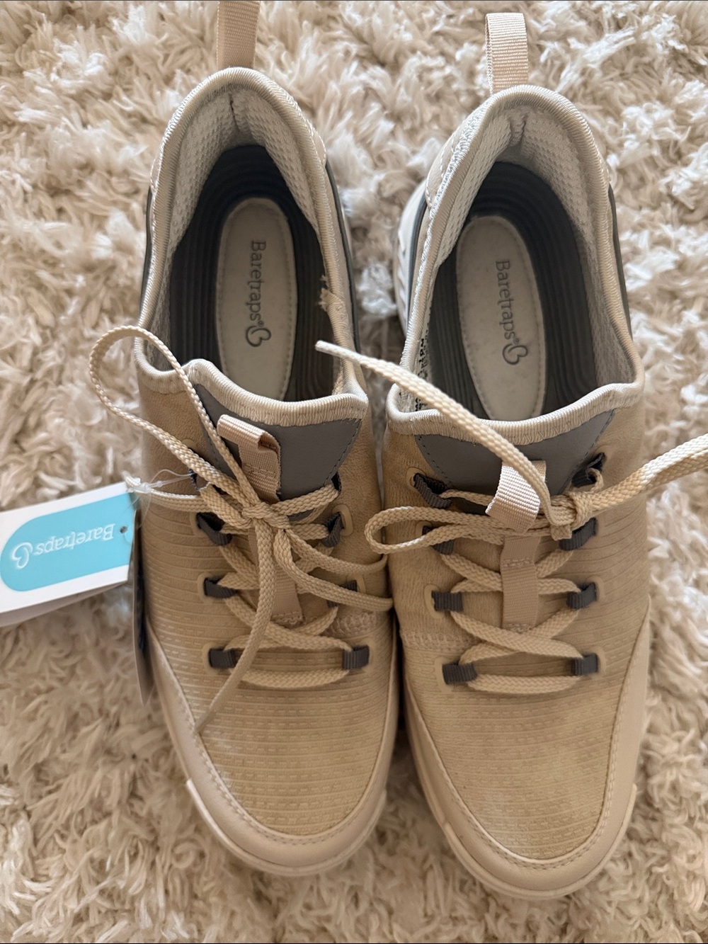 BareTraps Women's Beige and Gray Lace-Up Sneakers